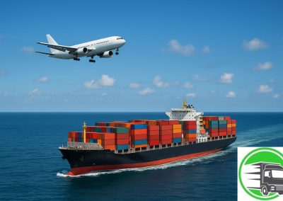 Contenedor Marítimo y Avión representando mudanzas internacionales desde Colombia a España